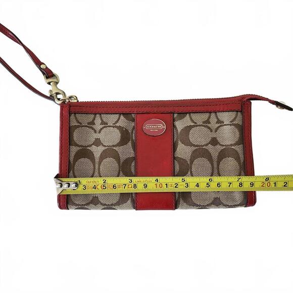 Vintage Coach Women's Wristlet Small Brown Red Signature Canvas Leather Clutch - Picture 11 of 13